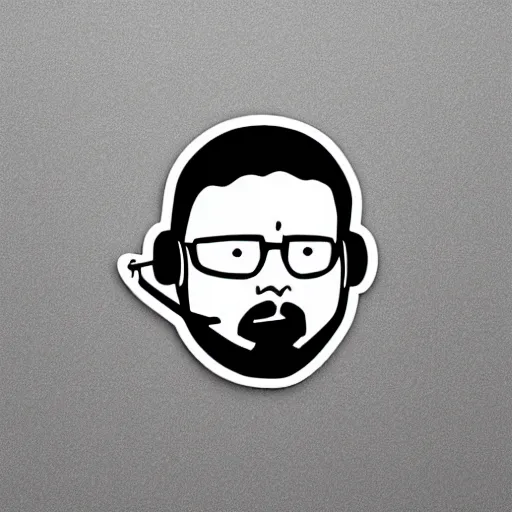 Prompt: svg sticker, centered, round-cropped, white-space-surrounding, Hank-Hill listening to headphones, flat colors, vector art