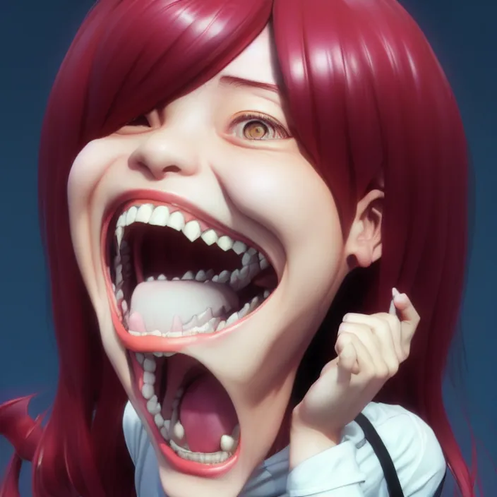 Image similar to portrait of the popular girl laughing at the viewer, by Katsuhiro Otomo, Yoshitaka Amano, Nico Tanigawa, and Artgerm rendered with 3D effect.