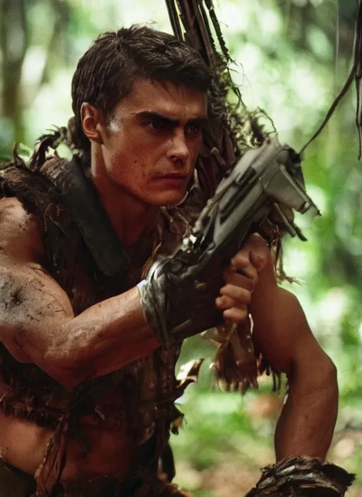 Image similar to film still of Dave Franco as Dutch in Predator, 4k