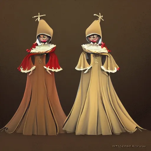 Image similar to female character design inspired by venice carnival and nun outfit | | art by greg rutswork and lois van barlee