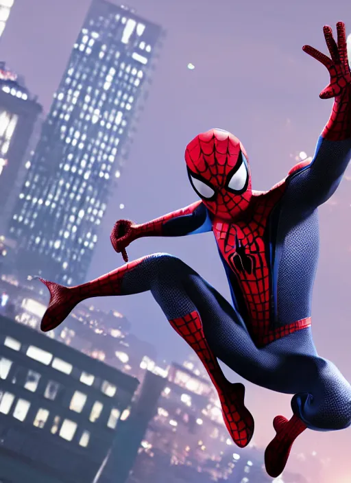 Image similar to a single miles - morales and spider - man hybrid, dslr, cinematic, volumetric lighting, 8 k resolution, photorealistic