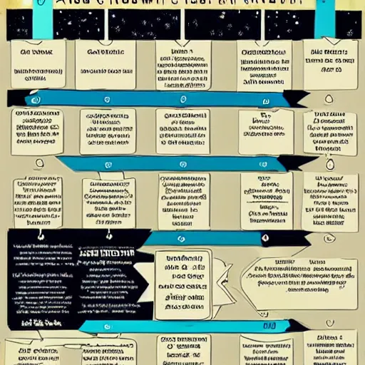 Prompt: a beautifully illustrated flowchart explaining the beginning and end of the universe