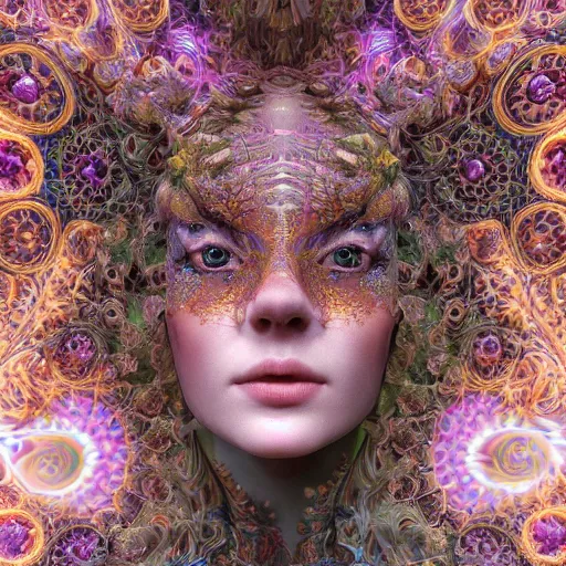 Image similar to wonderful princess of fractals and patterns, beautiful face, hyper detailed, background intricate and detailed, ornate 8 k gorgeous intricate detailed, octane render, psychedelic