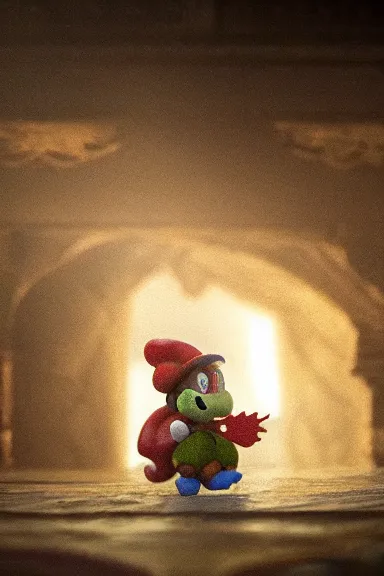 Image similar to very very intricate photorealistic photo of yoshi in an episode of game of thrones, photo is in focus with detailed atmospheric lighting, award - winning details