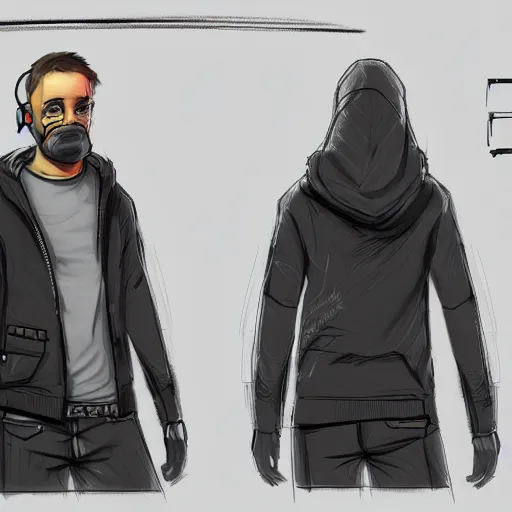 Prompt: concept art of a hacker in future wearing a hoodie, artstation