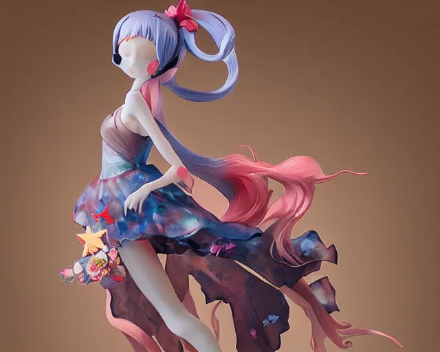 Image similar to James Jean isolated magical girl vinyl figure, figure photography, smooth sharp focus, dynamic pose, holographic undertones, anime stylized, high detail, ethereal lighting - H 640