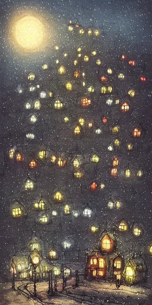 Image similar to a christmas night village scene by alexander jansson