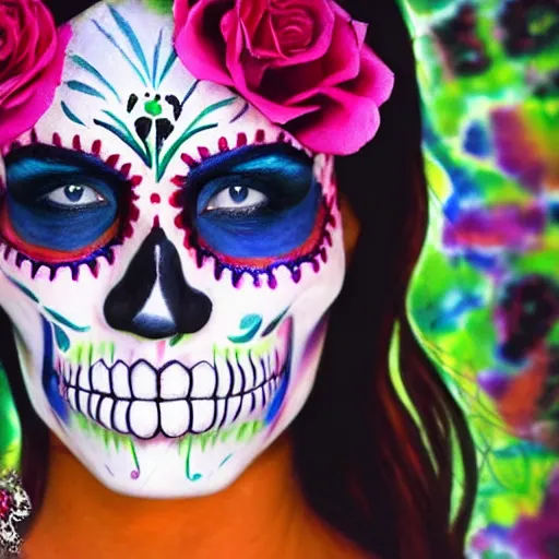 Image similar to a real - life human skull beautifully painted for dia de muertos as a sugar skull, 1 6 k resolution, ultra realistic, highly detailed, colorful, festive