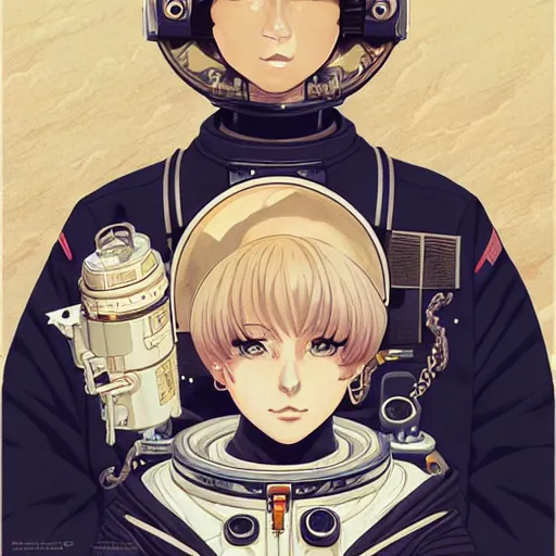 Prompt: anime manga portrait young woman astronaut , intricate, elegant, highly detailed, digital art, ffffound, art by JC Leyendecker and sachin teng