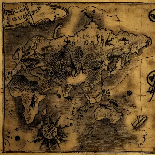 Image similar to an old treasure map covered in blood and black ink.