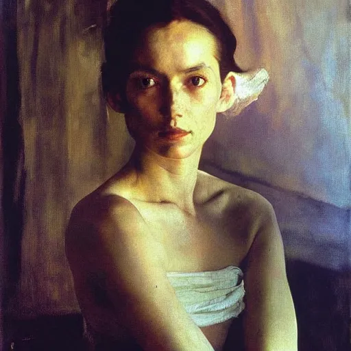 Image similar to a stunning masterful portrait of a confident polish woman with free hair and a happy eyes by andrew wyeth, john singer sargent, and norman rockwell, natural light, oil painting, ethereal, wong kar wai, strong brushwork