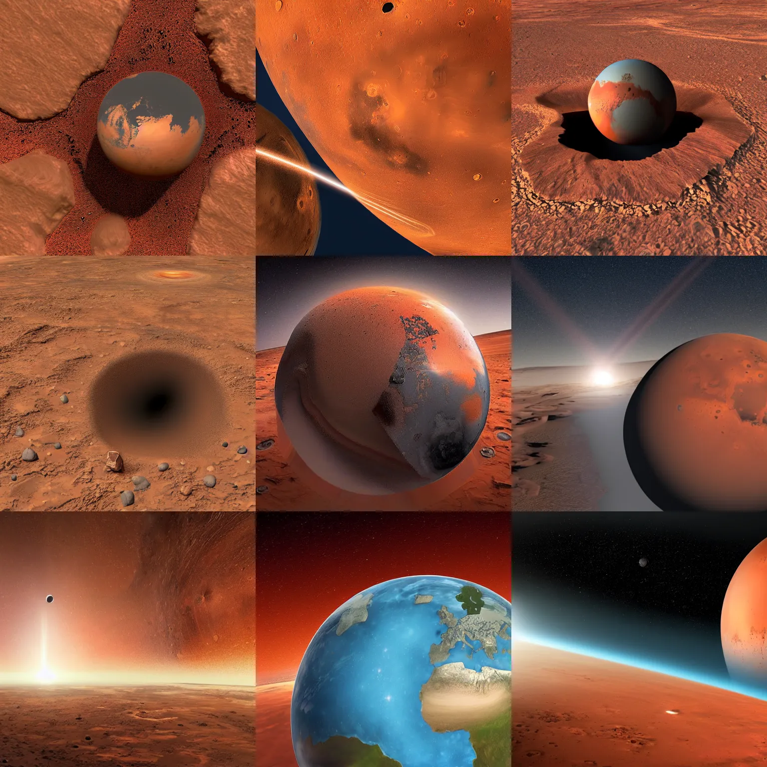 Prompt: Earth colliding with Mars, artists representation, cgi, dramatic
