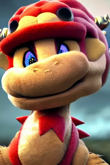 Image similar to very very intricate photorealistic photo of a realistic version of bowser jr in an episode of game of thrones, photo is in focus with detailed atmospheric lighting, award - winning details