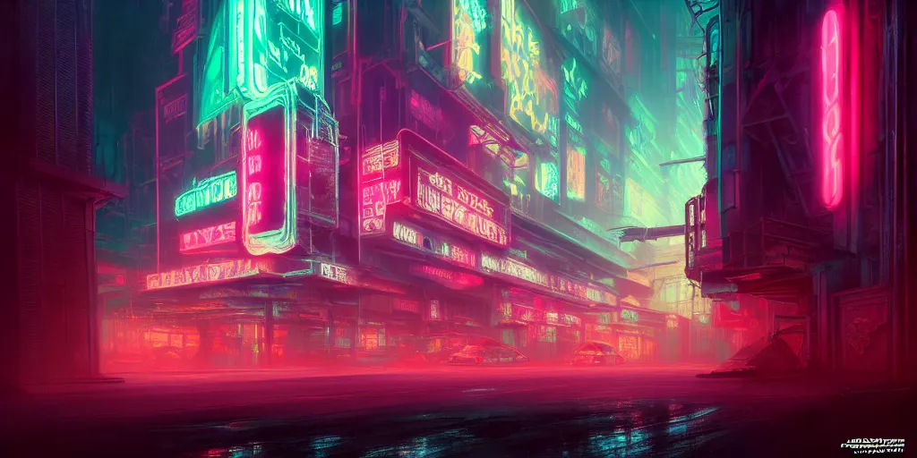 Image similar to concept art, octane render, a brooding, dystopian city, reflections, volumetric pastel neon lighting, dramatic, emerald red neon glow, 8 k, ultra - hd, insanely detailed and intricate, hypermaximalist, elegant, ornate, by gerald brom, by syd mead, akihiko yoshida, doug chiang, cinematic