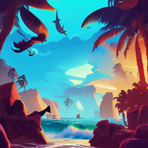 Image similar to painting treasure on sea of thieves game smooth median photoshop filter cutout vector, behance hd by jesper ejsing, by rhads, makoto shinkai and lois van baarle, ilya kuvshinov, rossdraws global illumination