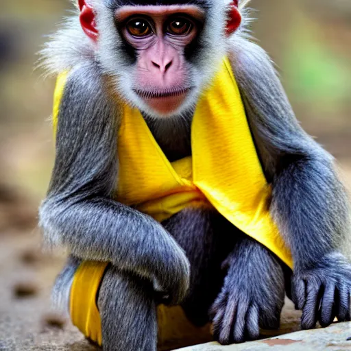 Image similar to a monkey wearing a yellow kimono, 8 k