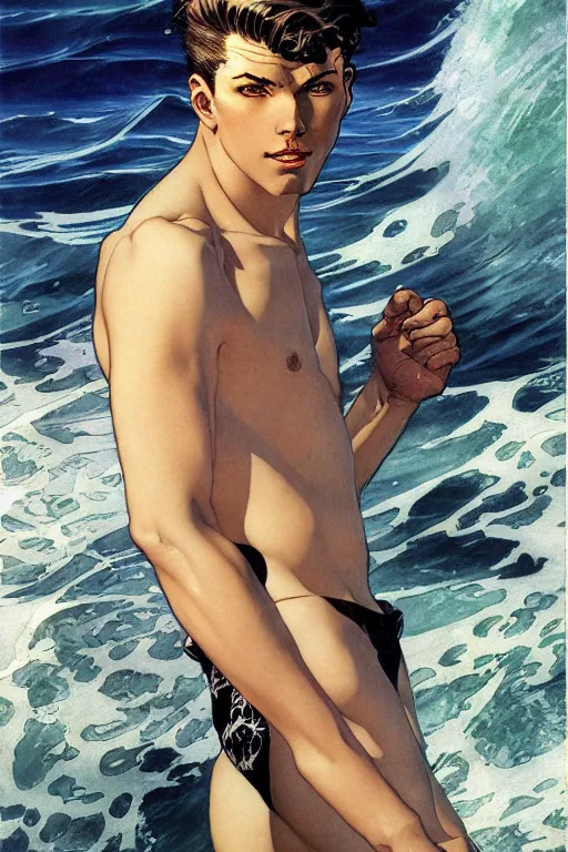 Image similar to attractive man in the ocean, painting by j. c. leyendecker, yoji shinkawa, katayama bokuyo