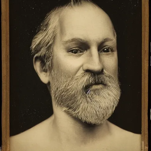 Image similar to portrait, face, symmetrical, left half old bearded man, right half young boy