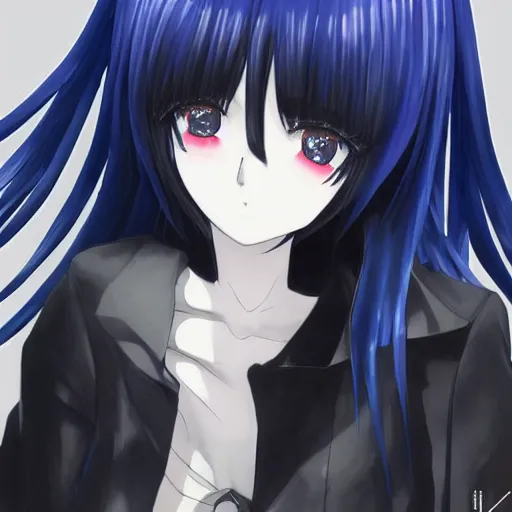 Arched Anime Bangs in Navy Blue