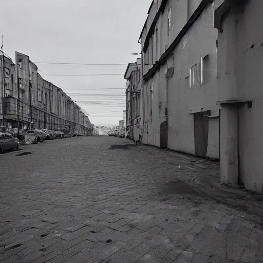 Prompt: moonwalker streetphoto, city street on the moon, a detailed photo of a norilsk, moon landscape