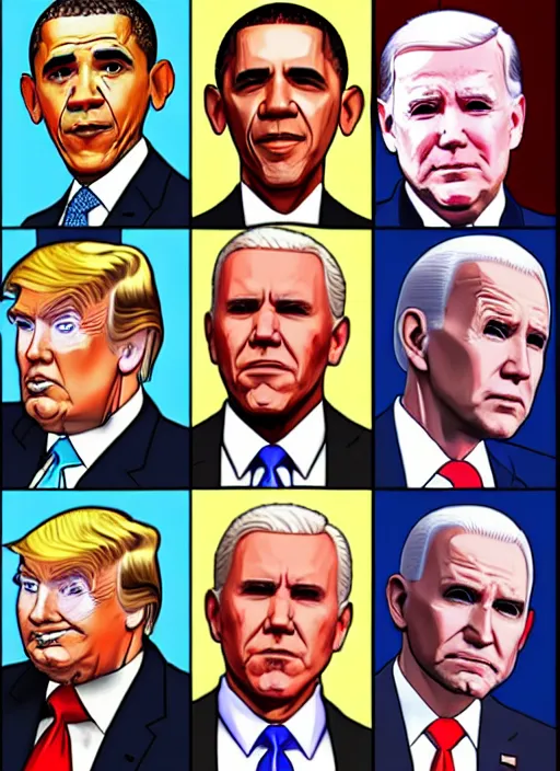 Prompt: GTA Cover Art, Obama, Biden, Trump, Pelosi, Schumer, Pence