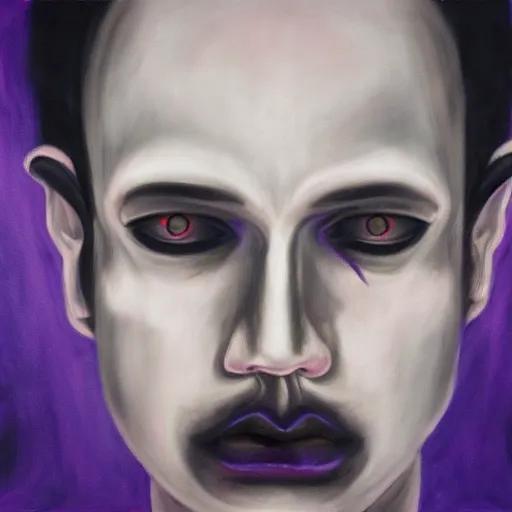 Image similar to a deep completely black shadow man, completely dark, purple eyes, no color, with black magic powers, ultra realistic, 8 k, organic painting, trending on artstation