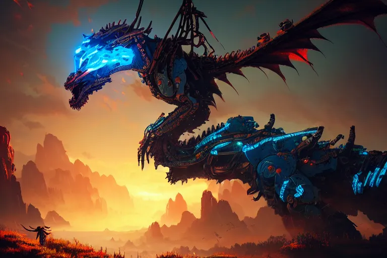 Image similar to dragon machine mecanical creature robot of horizon forbidden west horizon zero dawn bioluminiscence bright ray tracing hdr fanart arstation by ian pesty and alena aenami artworks in 4 k