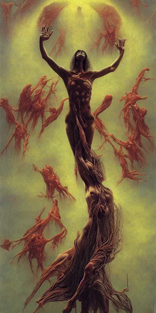 Prompt: an amazing masterpiece of art by gerald brom, Zdzisław Beksiński, ecstasy