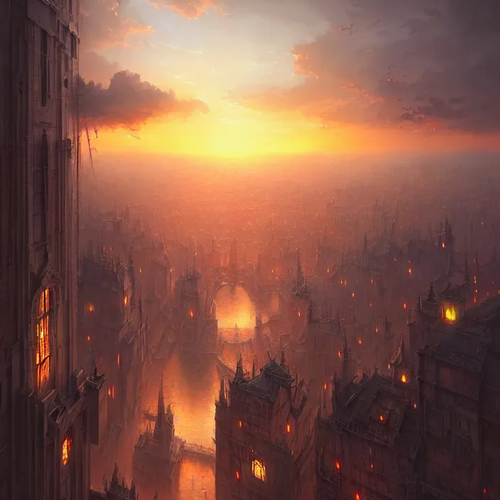 Prompt: matte painting by marc simonetti, jonathan solter, greg rutkowski of tokyo at sunset, masterpiece, cinematic, hyperdetailed, photorealistic, hyperrealism, architecture, aerial view,