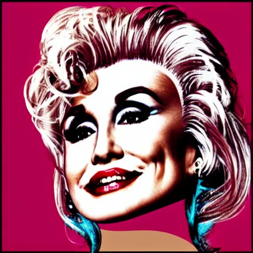 Image similar to Dolly Parton headshot in the style of Andy Warhol