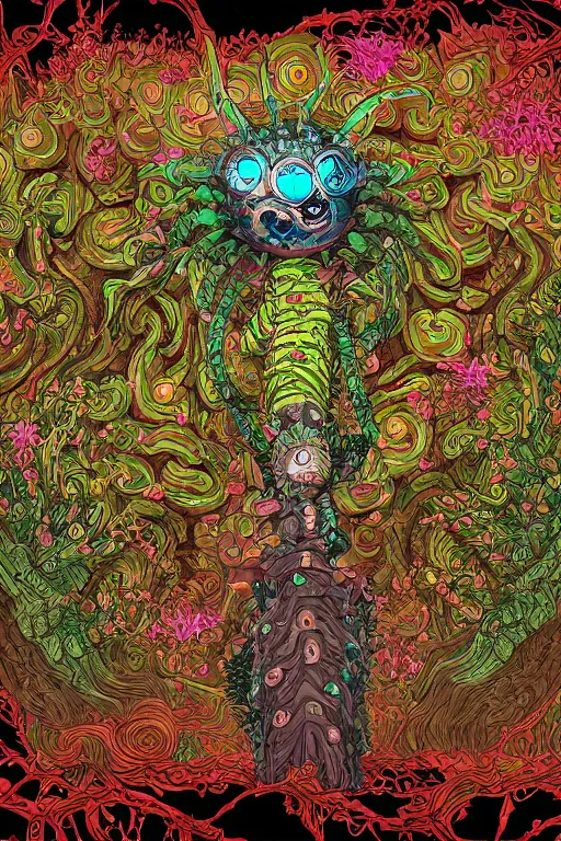 Image similar to creature sushi roots cactus elemental flush of force nature micro world fluo light deepdream a wild amazing steampunk baroque ancient alien creature, intricate detail, colorful digital painting that looks like it is from borderlands and by feng zhu and loish and laurie greasley, victo ngai, andreas rocha, john harris