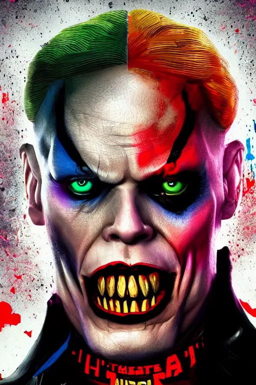 Prompt: portrait of williem dafoe as a harley quinn in suicide squad. intricate abstract. intricate artwork. by tooth wu, wlop, beeple, dan mumford. octane render, trending on artstation, greg rutkowski very coherent symmetrical artwork. cinematic, hyper realism, high detail, octane render, 8 k, iridescent accents