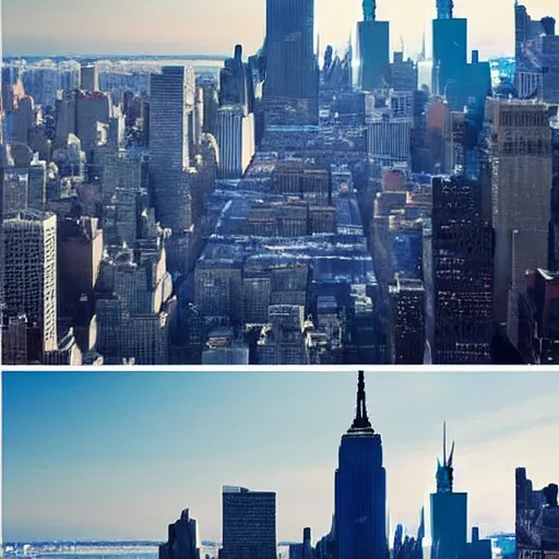 Image similar to New York City in the year 2100, futuristic, photorealistic,