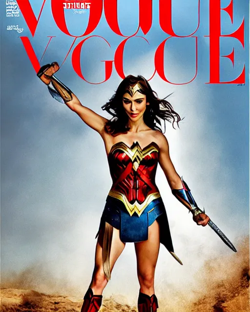 Image similar to chris hemsworth as wonderwoman, vogue cover photo