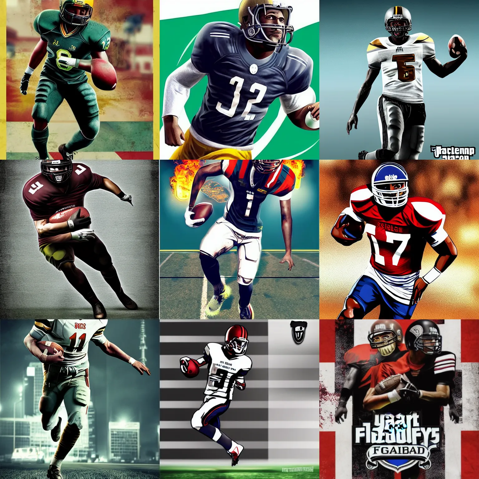 Prompt: Football player, highly detailed, fast action, GTA V poster