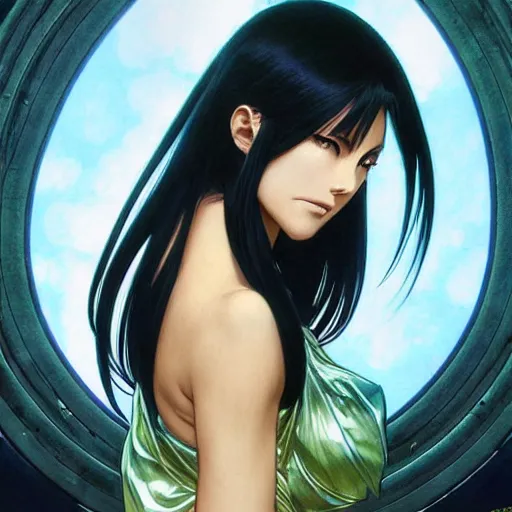 Prompt: highly detailed vfx portrait of nico robin by eiichiro oda!, makoto shinkai, alphonse mucha, art by artgerm and greg rutkowski!, backlit, harsh overhead sunlight, blue eyes!!, large aquiline nose!!, best of behance, concept art, matte, sharp focus, magali villeneuve, stanley kubrick,