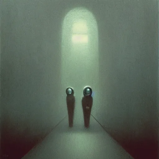 Prompt: Evil commuter ghost. Zdzisaw Beksinski.