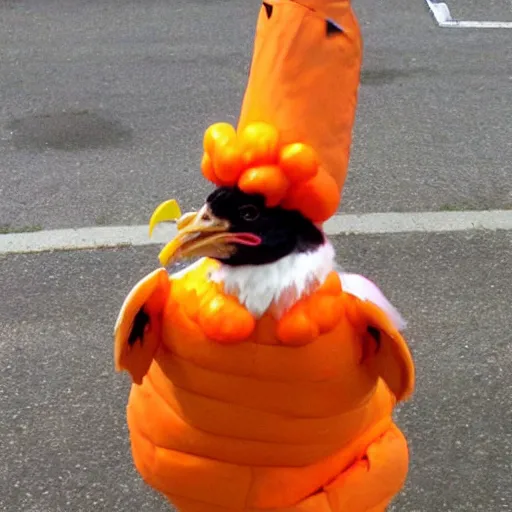 Image similar to chicken dressed as an inmate