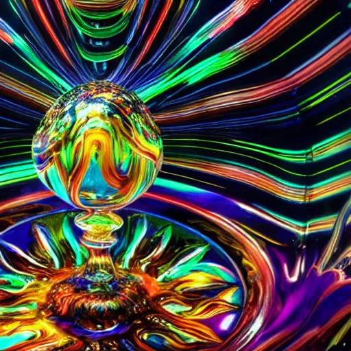 Prompt: portrait of a plasma energy tron murano faberge candy glass egg designed by david chihuly and hr giger and syd mead and moebius. made up of glowing swirling electric pixels. tron world background. photo still by annie liebowitz