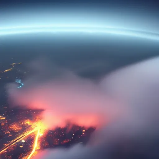 Prompt: found footage of explosion in the sky, 4 k, night, fog