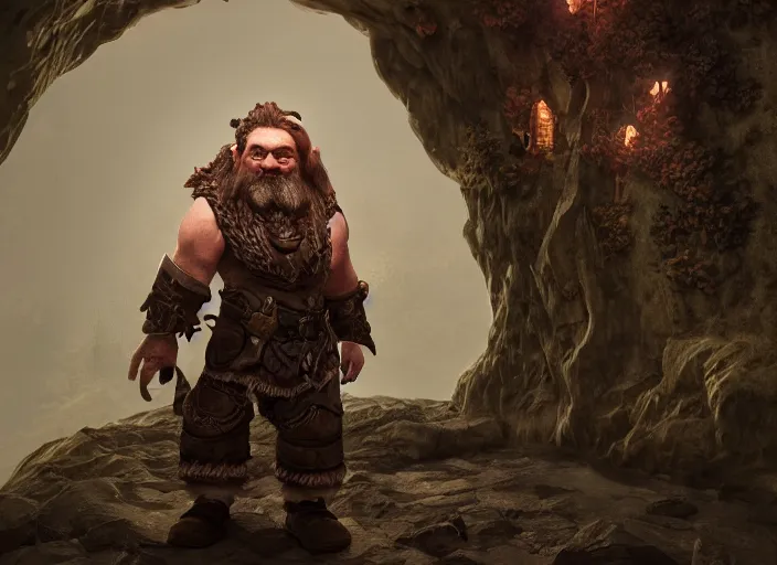 Image similar to Beautiful art portrait of a male fantasy dwarf in a dark cave structure with epic pillar, unreal 5, DAZ, hyperrealistic, octane render, dungeons and dragons, dynamic lighting, vray