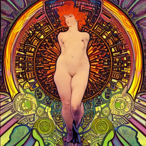 Image similar to art by benoit mandelbrot, alphonse mucha, alex grey, syd mead