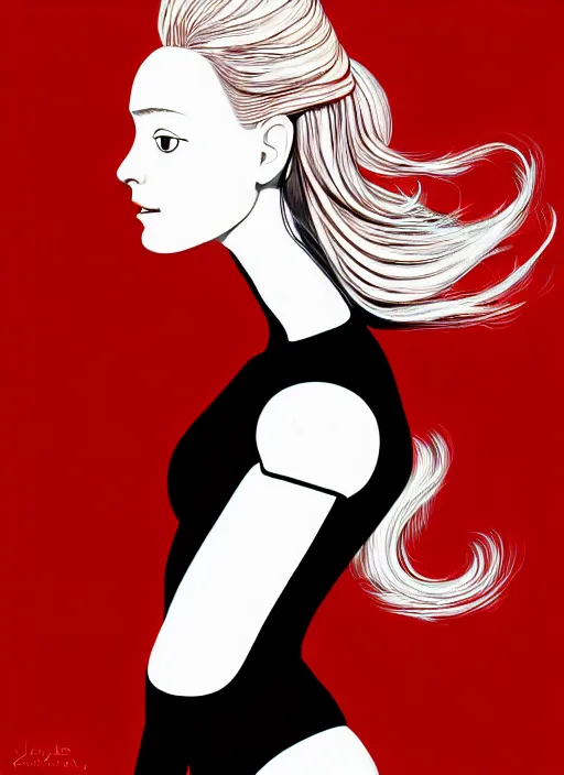 Prompt: highly detailed portrait of a hopeful pretty astronaut lady with a wavy blonde hair, by John Currin , 4k resolution, nier:automata inspired, bravely default inspired, vibrant but dreary but upflifting red, black and white color scheme!!! ((Space nebula background))