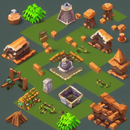 A isometric game assets spritesheet from dofus Online, | Stable Diffusion