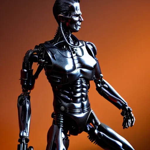 Image similar to The Terminator toy statue, sensual, cinematic, studio light, 8K,