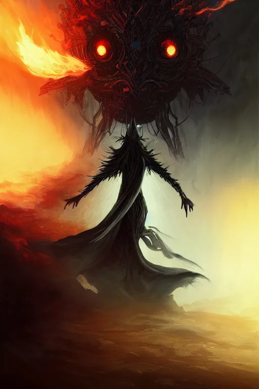 Prompt: Black Orb of Fire, digital art, fantasy, magic, trending on artstation, illustration by Seb McKinnon and Peter Mohrbacher, ultra detailed, atmospheric, powerful presence, bossfight, darksouls, grand finale, explosive entrance, final battle, cutscene, cinematic lighting, beautiful goddess, unleashing the power of the flame, burning pulse