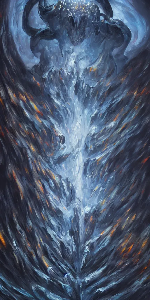 Prompt: an abstract oil painting of Balrog of Moria; swirling sheets of light and fire; hyper-detailed; an extraordinary masterpiece!!!; flawless; trending on artstation
