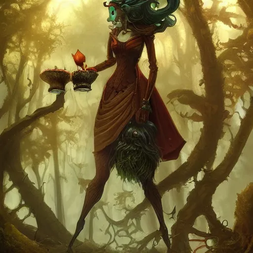 Image similar to the court jesters wife lost in the woods, pretty, beautiful, hyper realistic fantasy painting, deviantart artstation, by jason felix by steve argyle by tyler jacobson by peter mohrbacher, cinematic, magical