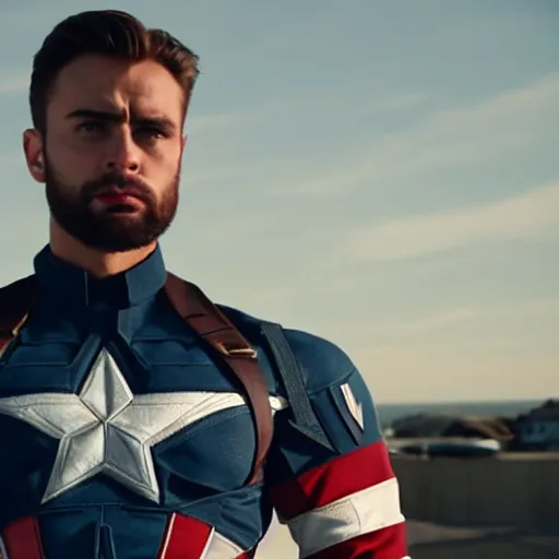 Prompt: Gigachad as Captain America, cinematic lighting, HD,
