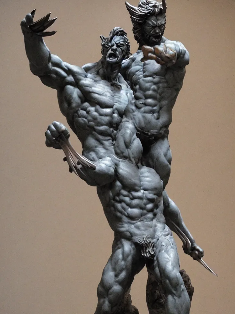 Image similar to a marble statue of wolverine by Michaelangelo